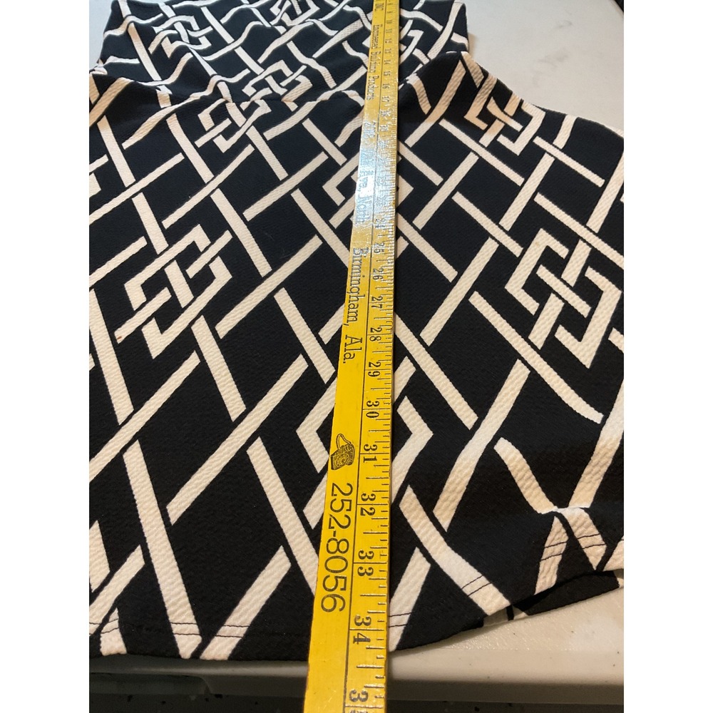 Alya Women Black White Geometric Lattice Fit and Flare Dress Large Made in USA - Picture 3 of 7
